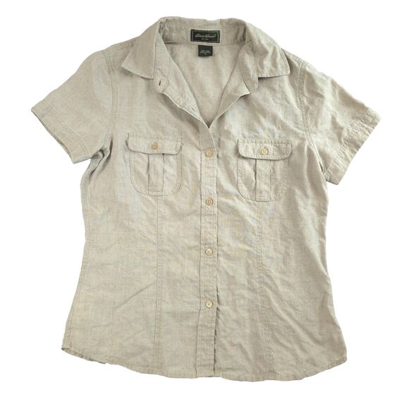Eddie Bauer Tops - Eddie Bauer Womens Linen Shortsleeve Button Down Shirt Beige S Safari Gorp